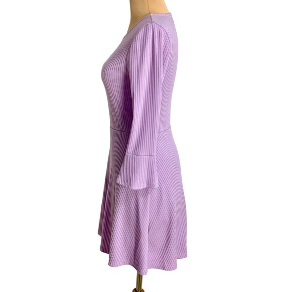 Urban Outfitters Lilac Ribbed  Skater Dress Fluted Bell 3/4 Sleeve Fit & Flare - Picture 5 of 11